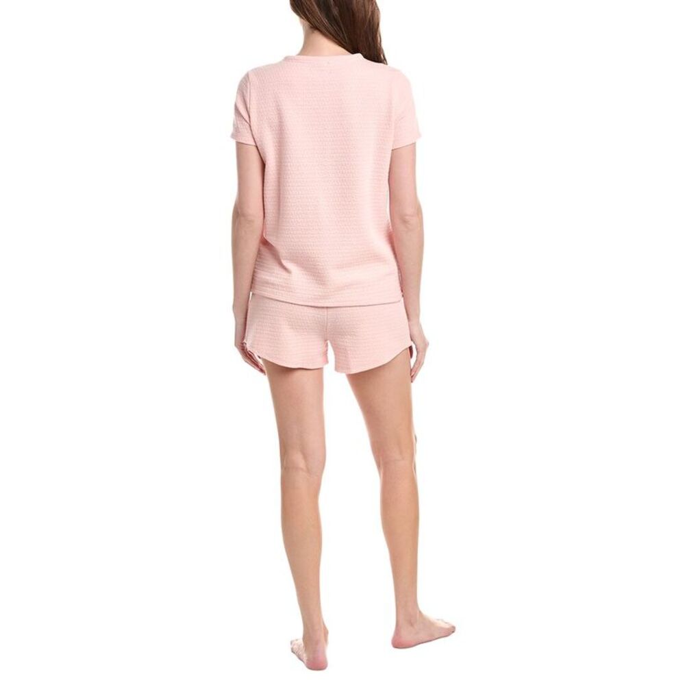 Tommy Hilfiger Womens 2Pc Jacquard Missy Henley Shirt & Short Set, Pink - Picture 2 of 3
